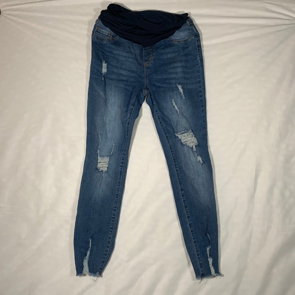 SONG MATERNITY JEANS WOMENS MEDIUM FULL BELLY COVERAGE SKINNY BLUE STRETCH DISTR